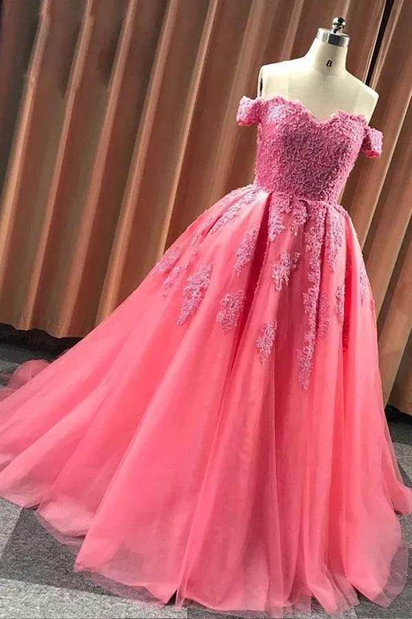 Ball Gown Sweetheart Cap Sleeve Lace Appliques Prom Dress PSK054