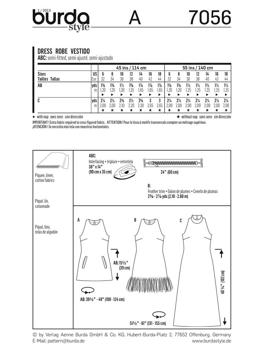 Burda 7056 60's Style Dress Pattern