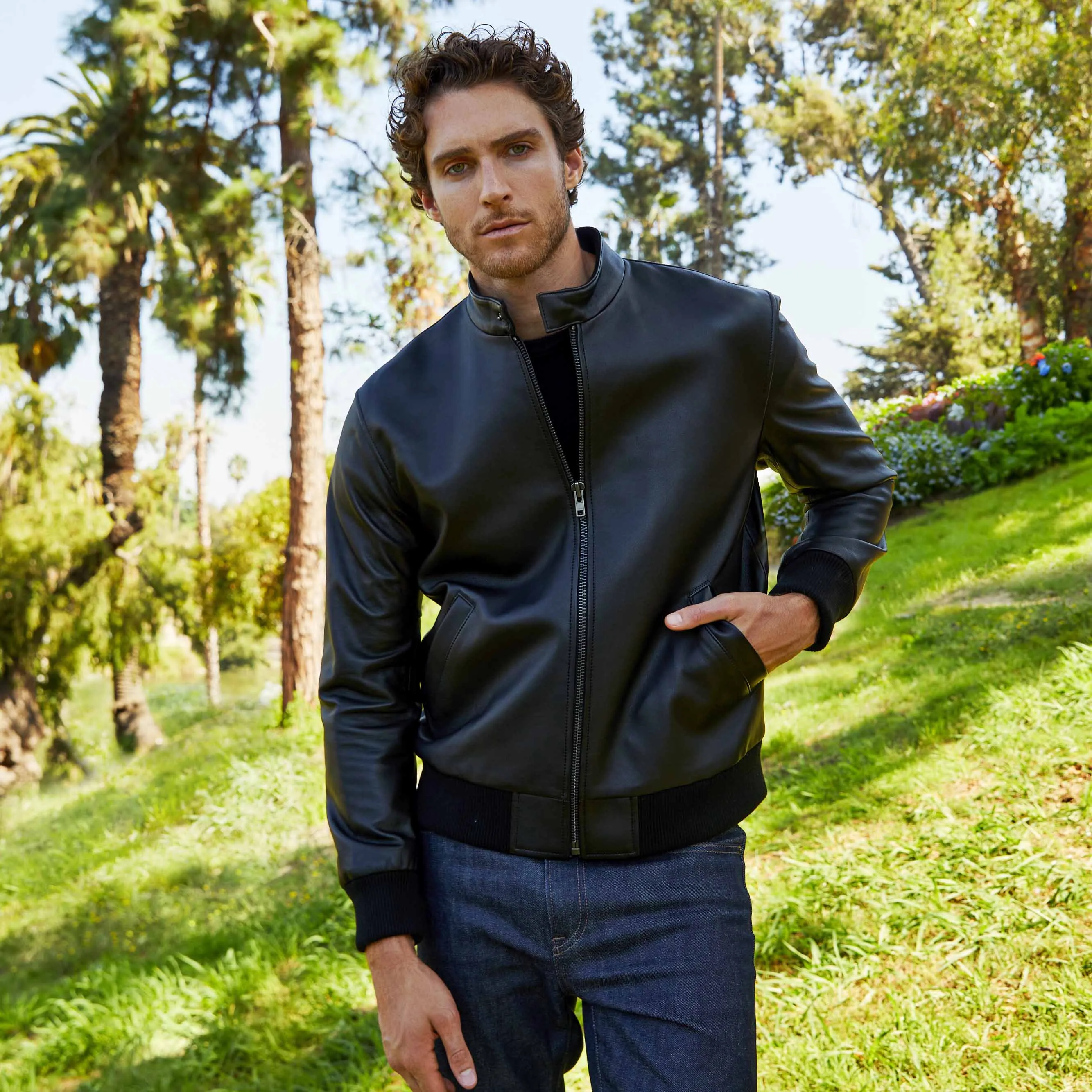 Chase Lambskin Leather Bomber Jacket