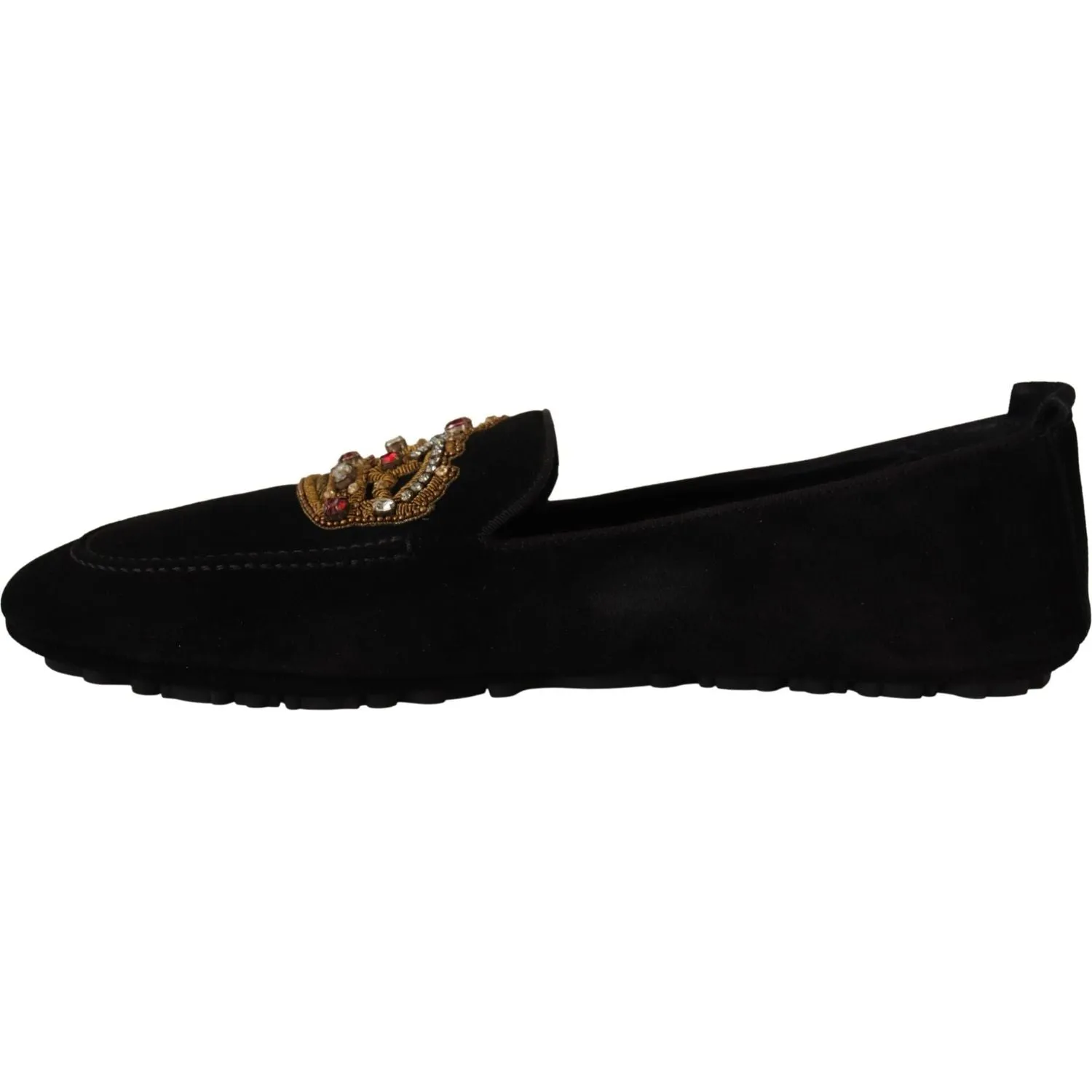 Dolce & Gabbana Elegant Black Leather Loafer Slides with Gold Embroidery