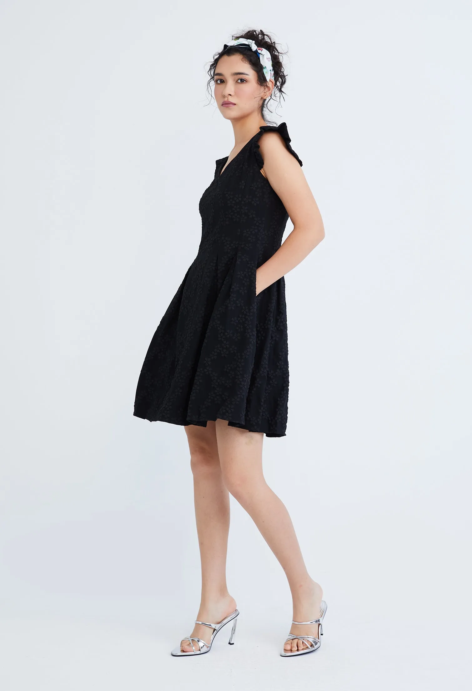 Frilled Cap Sleeve Smock Dress