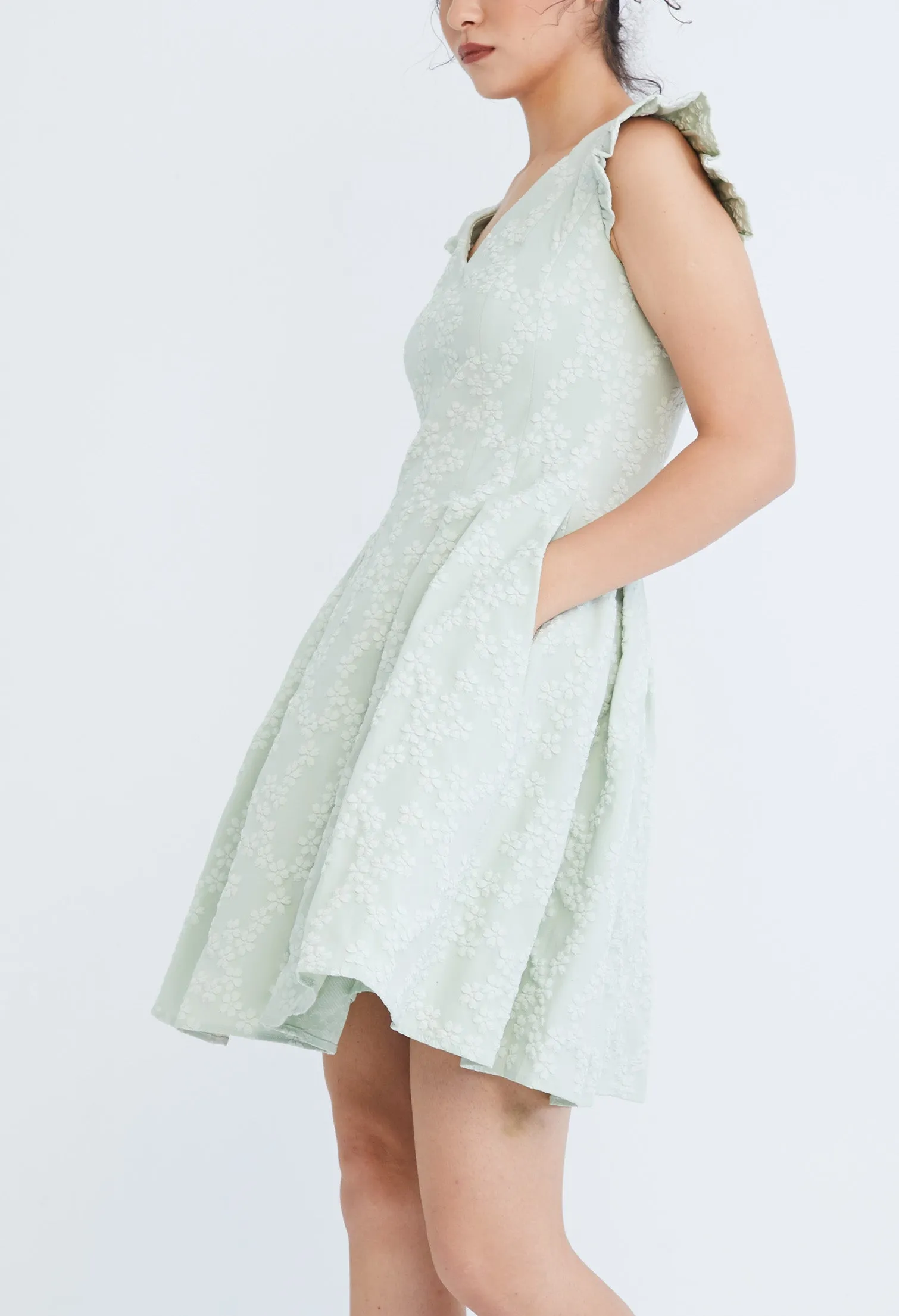 Frilled Cap Sleeve Smock Dress