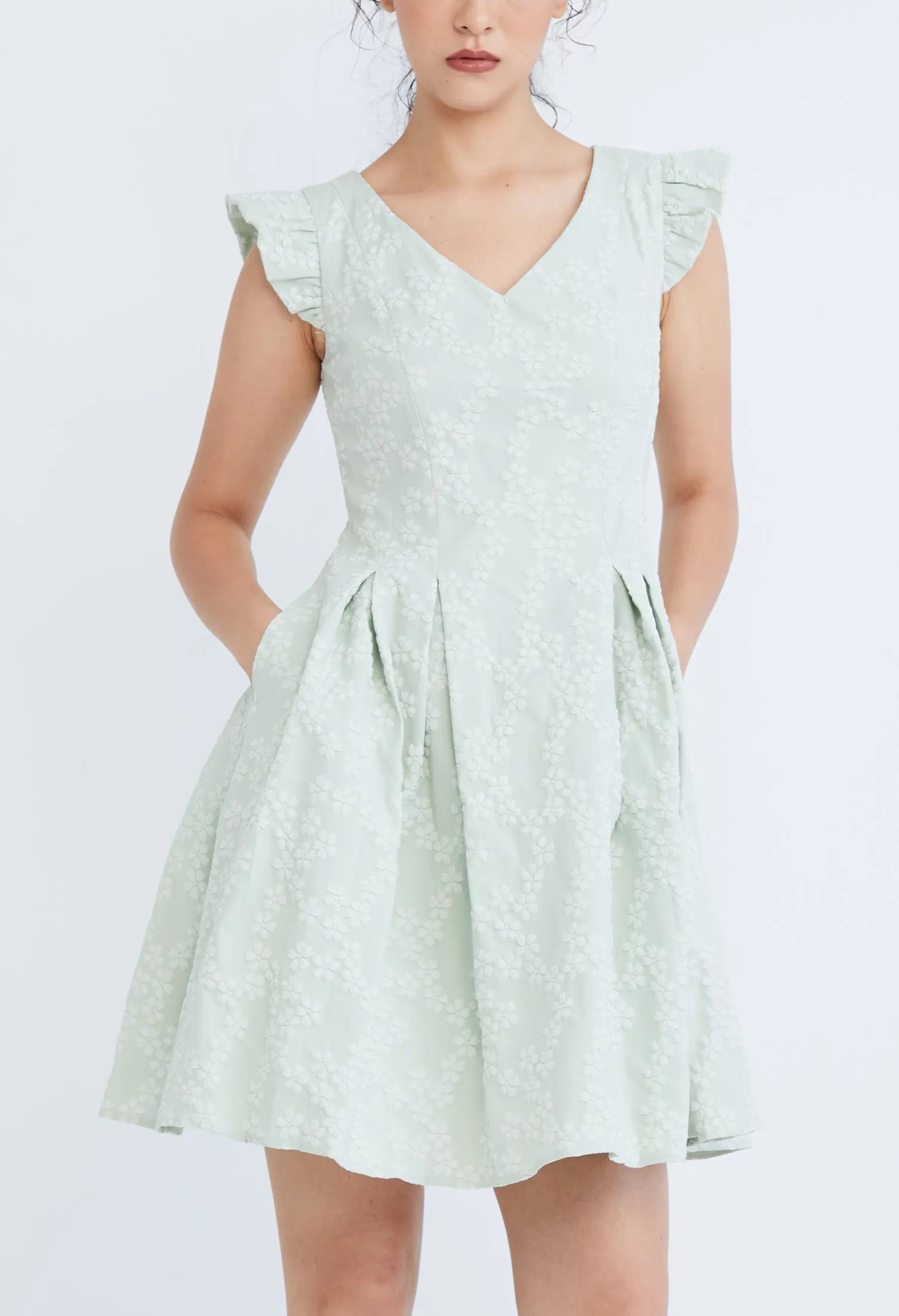 Frilled Cap Sleeve Smock Dress