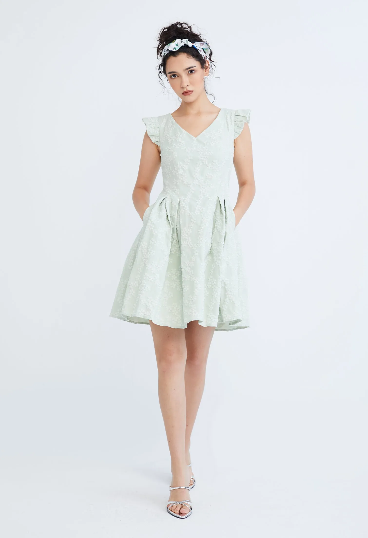 Frilled Cap Sleeve Smock Dress