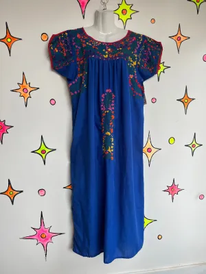 Vintage 60s 70s Boho Oaxacan Mexican Hand Embroidered Festival Dress